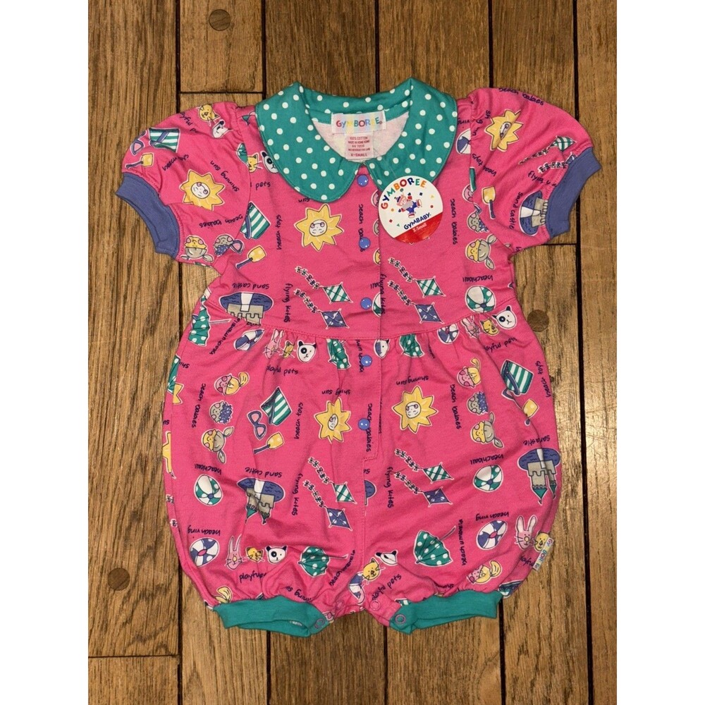 NWT Gymboree Rainbow Tag Beach Buddies Romper X-Small NOS NEW 90s vintage